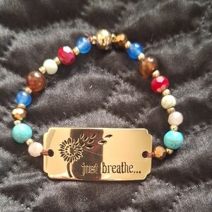 Gold 'Just Breathe' Multi Gemstones Beaded Bracelet